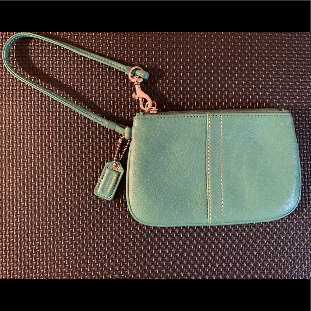 Coach green zip wristlet